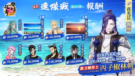 画像ギャラリー No.006のサムネイル画像 / 「刀剣乱舞ONLINE」，新刀剣男士「丙子椒林剣」（CV：羽多野 渉）が入手できるイベント「連隊戦 〜海辺の陣〜」を開始
