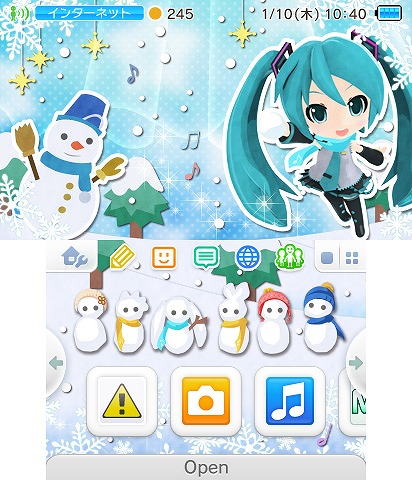 画像ギャラリー No.001のサムネイル画像 / 「初音ミク Project mirai でらっくす」，初音ミクが雪遊びをしているデザインの3DSテーマが登場