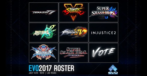 画像ギャラリー No.002のサムネイル画像 / 「EVO2017」のメイン競技タイトルが本日発表。お馴染みのタイトルに加え,「BBCF」「KOF XIV」「Injustice 2」が選出。9番目の枠は寄付額にて決定