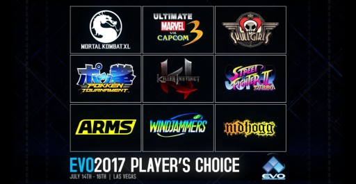 画像ギャラリー No.003のサムネイル画像 / 「EVO2017」のメイン競技タイトルが本日発表。お馴染みのタイトルに加え,「BBCF」「KOF XIV」「Injustice 2」が選出。9番目の枠は寄付額にて決定