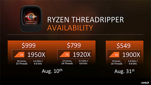 画像ギャラリー No.020のサムネイル画像 / ［SIGGRAPH］Ryzen Threadripperは発表時点で3モデル展開に。上位2モデルは8月10日発売決定