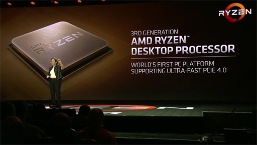 画像ギャラリー No.005のサムネイル画像 / AMD，第3世代Ryzenを披露。サンプルチップの時点でCINEBENCH R15のスコアはi9-9900Kを上回る