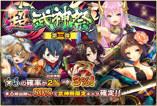 画像ギャラリー No.001のサムネイル画像 / 「戦国アスカZERO」武神祭がリニューアルで「超・武神祭」に。ガチャの確率調整も