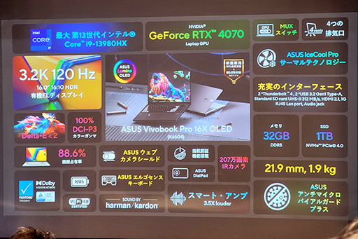 画像ギャラリー No.026のサムネイル画像 / ASUSが有機ELディスプレイ搭載ノートで大攻勢。重さ1kgの薄型軽量マシンから，ゲームにも使えるハイエンドPCまで多数を発表