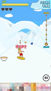 画像ギャラリー No.004のサムネイル画像 / 海パン一丁のギャル男がサーフボードで雪山を滑走。「ギャル男 〜人気タップゲーム!雪山滑走チョベリバ編〜」を紹介する「(ほぼ)日刊スマホゲーム通信」第898回