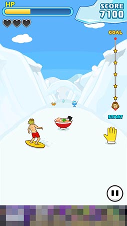 画像ギャラリー No.009のサムネイル画像 / 海パン一丁のギャル男がサーフボードで雪山を滑走。「ギャル男 〜人気タップゲーム!雪山滑走チョベリバ編〜」を紹介する「(ほぼ)日刊スマホゲーム通信」第898回