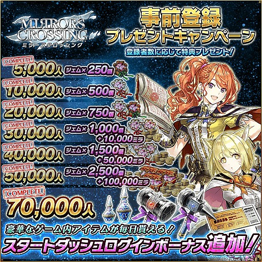 画像ギャラリー No.006のサムネイル画像 / 「ミラーズクロッシング」のAndroid版が本日リリース。ジェム2500個のプレゼントやログインボーナスの実施など，特典が盛り沢山