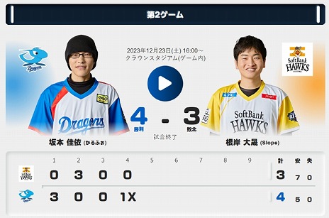 画像ギャラリー No.007のサムネイル画像 / 「プロ野球スピリッツA」2023シーズン最終戦「e日本シリーズ」開催。日本一は2年連続で福岡ソフトバンクホークスに決定