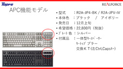 画像ギャラリー No.021のサムネイル画像 / 東プレ，16年ぶりのREALFORCE第2世代モデルを発表。アクチュエーションポイント変更機能対応モデルや静音モデルなど，バラエティに富む