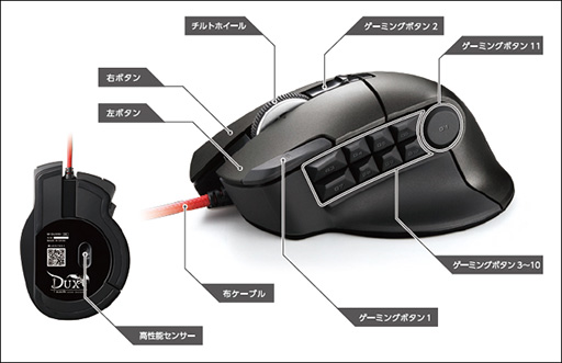 画像ギャラリー No.003のサムネイル画像 / エレコム,MMORPG向けのゲーマー向け製品ブランド「DUX」を設立。第1弾製品には21ボタン装備の光学式マウスなどをラインナップ