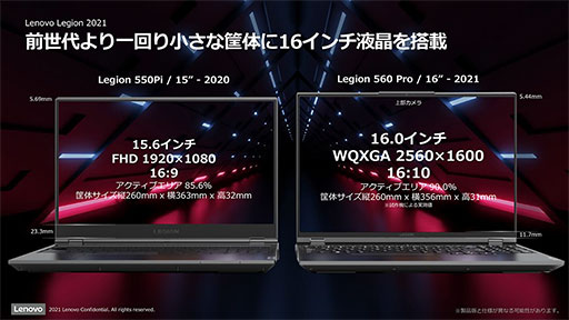 画像ギャラリー No.002のサムネイル画像 / Lenovo,RTX 3070&Ryzen 7 5800H搭載の16インチゲームノートPC「Legion 560 Pro」を国内発売