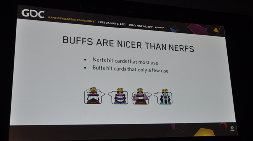 画像ギャラリー No.014のサムネイル画像 / ［GDC 2017］「クラッシュ・ロワイヤル」における健全なメタゲームの構築と維持の秘訣を，ゲームデザイナーが語る