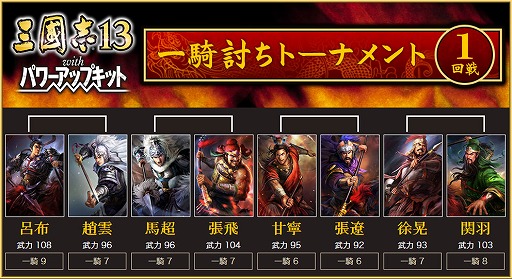 画像ギャラリー No.001のサムネイル画像 / 「三國志13 with パワ ーアップキット」,最強武将を決定する一騎討ちトーナメントが開催