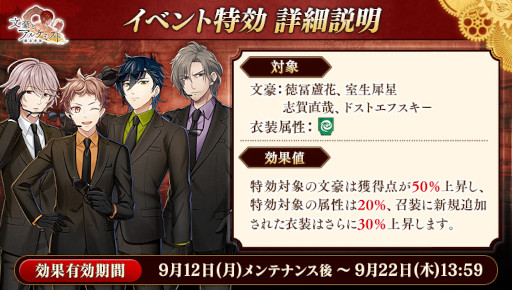 画像ギャラリー No.002のサムネイル画像 / 「文豪とアルケミスト」,調査任務“志賀直哉ノ作品ヲ浄化セヨ 後編”を開催