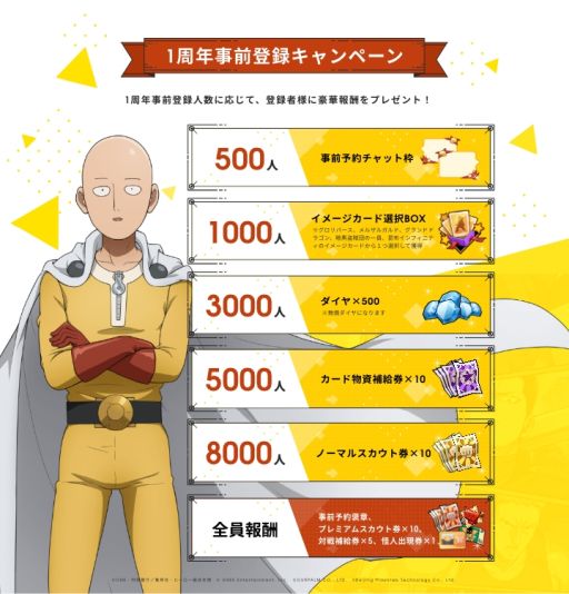 画像ギャラリー No.002のサムネイル画像 / 「ONE PUNCH MAN 一撃マジファイト」の1周年に向けた事前登録キャンペーンが開催