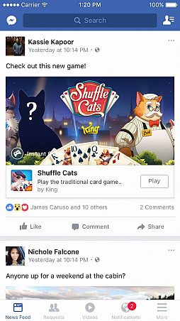 画像ギャラリー No.006のサムネイル画像 / Facebook,メッセージアプリ「Messenger」やニュースフィード上で手軽にゲームが楽しめる新機能「Instant Games」のサービスをスタート