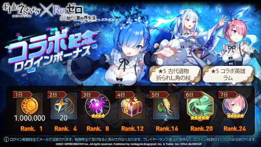 画像ギャラリー No.005のサムネイル画像 / 「Epic Seven」,「Re:ゼロから始める異世界生活」とのコラボを開始。エミリアやレムなどのピックアップが開催中