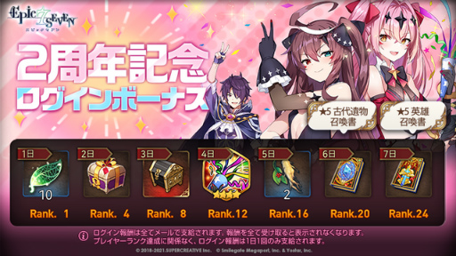 画像ギャラリー No.001のサムネイル画像 / 「Epic Seven」が配信2周年。記念ログボと最大70回無料召喚キャンペーンが開催