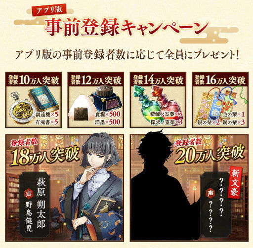 画像ギャラリー No.003のサムネイル画像 / 「文豪とアルケミスト」アプリ版の事前登録受付がスタート。登録数に応じて,萩原朔太郎や新規の文豪をプレゼント