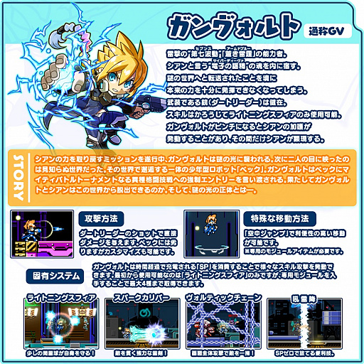 画像ギャラリー No.011のサムネイル画像 / 「マイティガンヴォルト バースト」のNintendo Siwtch版が本日配信。主人公のベックとガンヴォルト，そしてボスキャラ＆ステージの情報が公開に