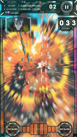 画像ギャラリー No.003のサムネイル画像 / 1000発以上の弾幕が60fpsで動く,スマホ向け縦スクロールSTG「アカとブルー」が配信開始――ライフ回復システムやオートBOMB機能も搭載