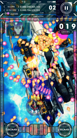 画像ギャラリー No.016のサムネイル画像 / 1000発以上の弾幕が60fpsで動く,スマホ向け縦スクロールSTG「アカとブルー」が配信開始――ライフ回復システムやオートBOMB機能も搭載