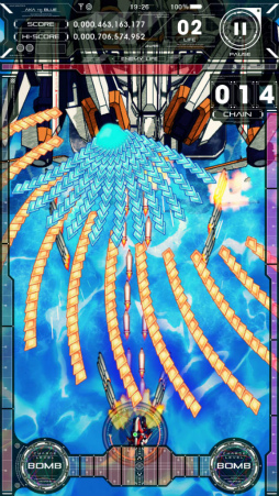 画像ギャラリー No.017のサムネイル画像 / 1000発以上の弾幕が60fpsで動く,スマホ向け縦スクロールSTG「アカとブルー」が配信開始――ライフ回復システムやオートBOMB機能も搭載