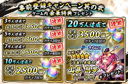 画像ギャラリー No.002のサムネイル画像 / 「戦国ASURA」の事前登録者数が20万を突破。ガチャ10回分に相当する宝玉×3500個と，★4 [信義の赤備え]山県昌景（CV：一宮朔）をプレゼント