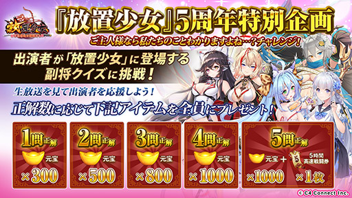 画像ギャラリー No.004のサムネイル画像 / 「放置少女」の配信5周年イベントを紹介する生放送が3月6日に実施