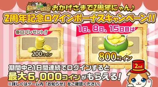 画像ギャラリー No.004のサムネイル画像 / 「ねこ島日記」，2周年記念8大キャンペーンが開催中
