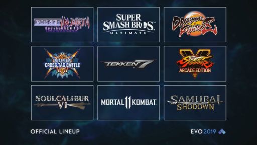 画像ギャラリー No.001のサムネイル画像 / 「EVO2019」のメイン競技9タイトルが発表。「スマブラSP」「SC6」「MK11」「UNI」,そして「サムスピ」の5タイトルが初採用