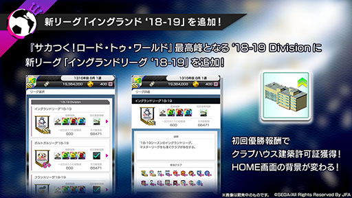 画像ギャラリー No.002のサムネイル画像 / 「サカつく」，新リーグ「イングランドリーグ '18-19」の追加やオート進行設定の機能拡張など，大型アップデート情報が明らかに