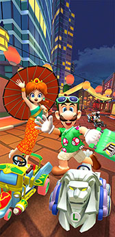 画像ギャラリー No.001のサムネイル画像 / 「マリオカート ツアー」,アジアの都市コースを舞台にしたウィンターツアーが開幕。キャサリン(オレンジ)らリーグランキング上位報酬も公開に