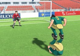 画像ギャラリー No.013のサムネイル画像 / 乗る・蹴るの臨場感が味わえるVRアトラククション「VR 進撃の巨人」「VR キャプテン翼」を,開催中のロケーションテストで体験してきた