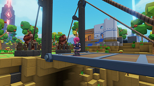 画像ギャラリー No.002のサムネイル画像 / 「PixARK」最新情報。テイムした特定の生物を配置して,生物の能力をエネルギー源として動作する発電機,はね橋,防衛タワーの設備が建設できる