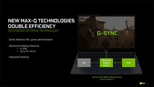 画像ギャラリー No.013のサムネイル画像 / NVIDIA,ノートPC向け「GeForce RTX 2080 SUPER,2070 SUPER」を発表。薄型軽量ノートPC向け技術「Max-Q」の新版も登場