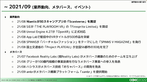 画像ギャラリー No.004のサムネイル画像 / ［CEDEC 2022］XRとメタバース業界で過去1年間に起きた，技術やビジネスの動向を凝縮して語るセッションをレポート