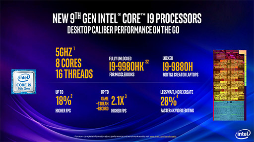 画像ギャラリー No.005のサムネイル画像 / ノートPC向けCPUも8コア&最大5GHzの時代に。IntelがノートPC向け第9世代Coreプロセッサを発表