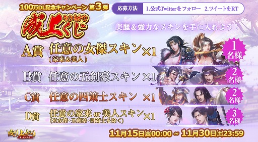 画像ギャラリー No.001のサムネイル画像 / 「成り上がり〜華と武の戦国」,100万DL突破記念キャンペーンを開催