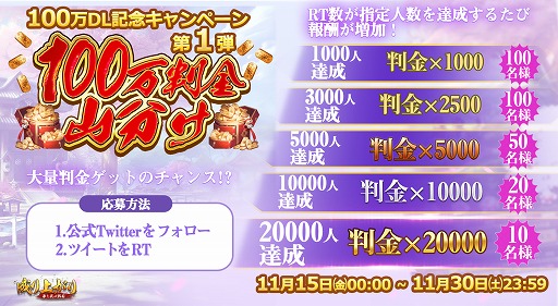 画像ギャラリー No.002のサムネイル画像 / 「成り上がり〜華と武の戦国」,100万DL突破記念キャンペーンを開催
