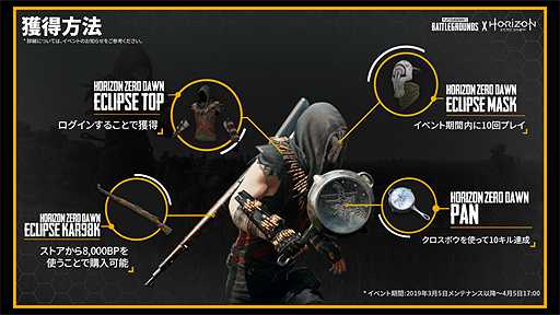 画像ギャラリー No.003のサムネイル画像 / PS4版「PUBG」で「Horizon Zero Dawn」コラボが3月5日より実施へ。エクリプスの上衣やマスクなどが登場