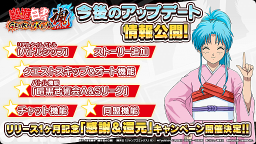 画像ギャラリー No.002のサムネイル画像 / 「幽☆遊☆白書 GENKAI バトル魂」,今後のアップデート計画が公開