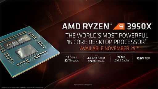 画像ギャラリー No.004のサムネイル画像 / AMD,16C32Tの新型CPU「Ryzen 9 3950X」を11月25日に発売。第3世代Ryzen Threadripperの概要も明らかに