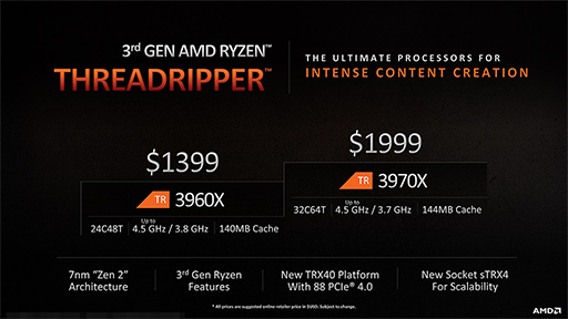 画像ギャラリー No.004のサムネイル画像 / AMD,第3世代Ryzen Threadripperの詳細を明らかに。2020年には64コア128スレッド対応の「Ryzen Threadripper 3990X」をリリース