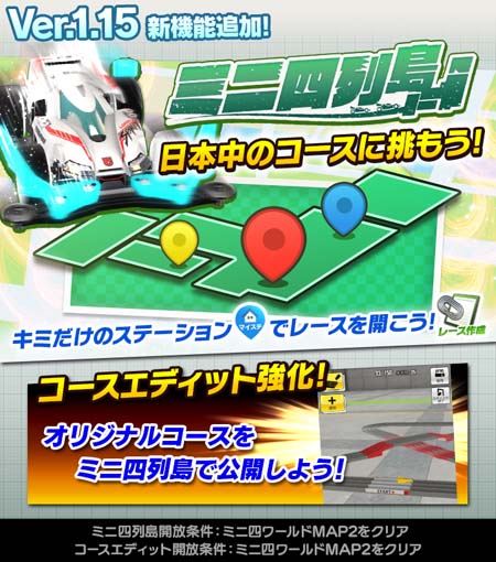 画像ギャラリー No.001のサムネイル画像 / 「ミニ四駆 超速グランプリ」,新機能「ミニ四列島」実装。神速フェスにハリケーンソニック・ポリカ登場も