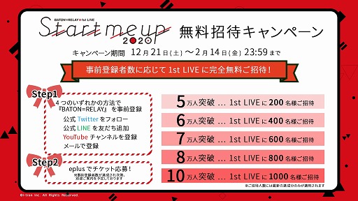 画像ギャラリー No.011のサムネイル画像 / 「BATON=RELAY」で事前登録の受け付けがスタート。登録者数に応じて1st LIVEにプレイヤーを無料招待するキャンペーンも実施中