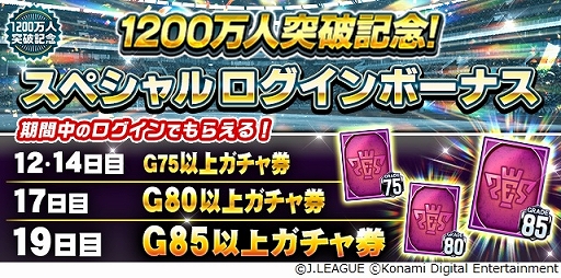 画像ギャラリー No.005のサムネイル画像 / 「Jリーグクラブチャンピオンシップ」，“G85以上ガチャ券”などが入手できるキャンペーンを実施。登録会員数1200万人突破を記念して
