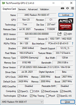 画像ギャラリー No.004のサムネイル画像 / MSI「Radeon RX 6600 XT GAMING X 8GB」レビュー。待望のミドルクラス市場向けNavi 2X世代はGeForce RTX 3060と戦えるのか
