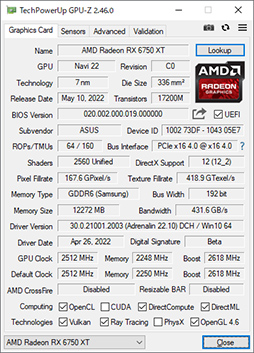 画像ギャラリー No.003のサムネイル画像 / Radeon RX 6750 XT&6650 XTが登場。ASUS「DUAL-RX6750XT-O12G」と「DUAL-RX6650XT-O8G」でRTX 3070/3060との性能差を探る