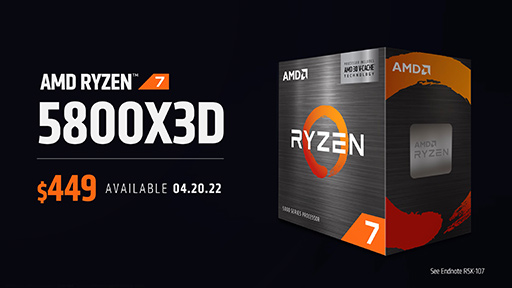画像ギャラリー No.002のサムネイル画像 / AMD,3D V-Cache搭載の新型CPU「Ryzen 7 5800X3D」を4月20日に発売。大容量キャッシュメモリによる高いゲーム性能をアピール